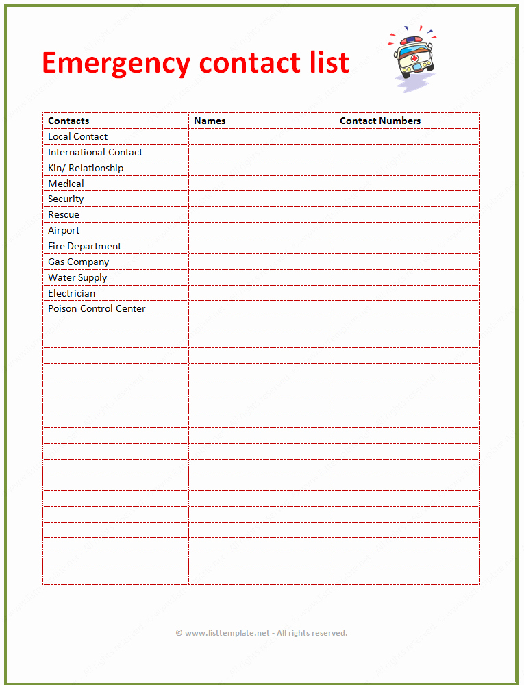 7 Best Of Printable Emergency Contact List