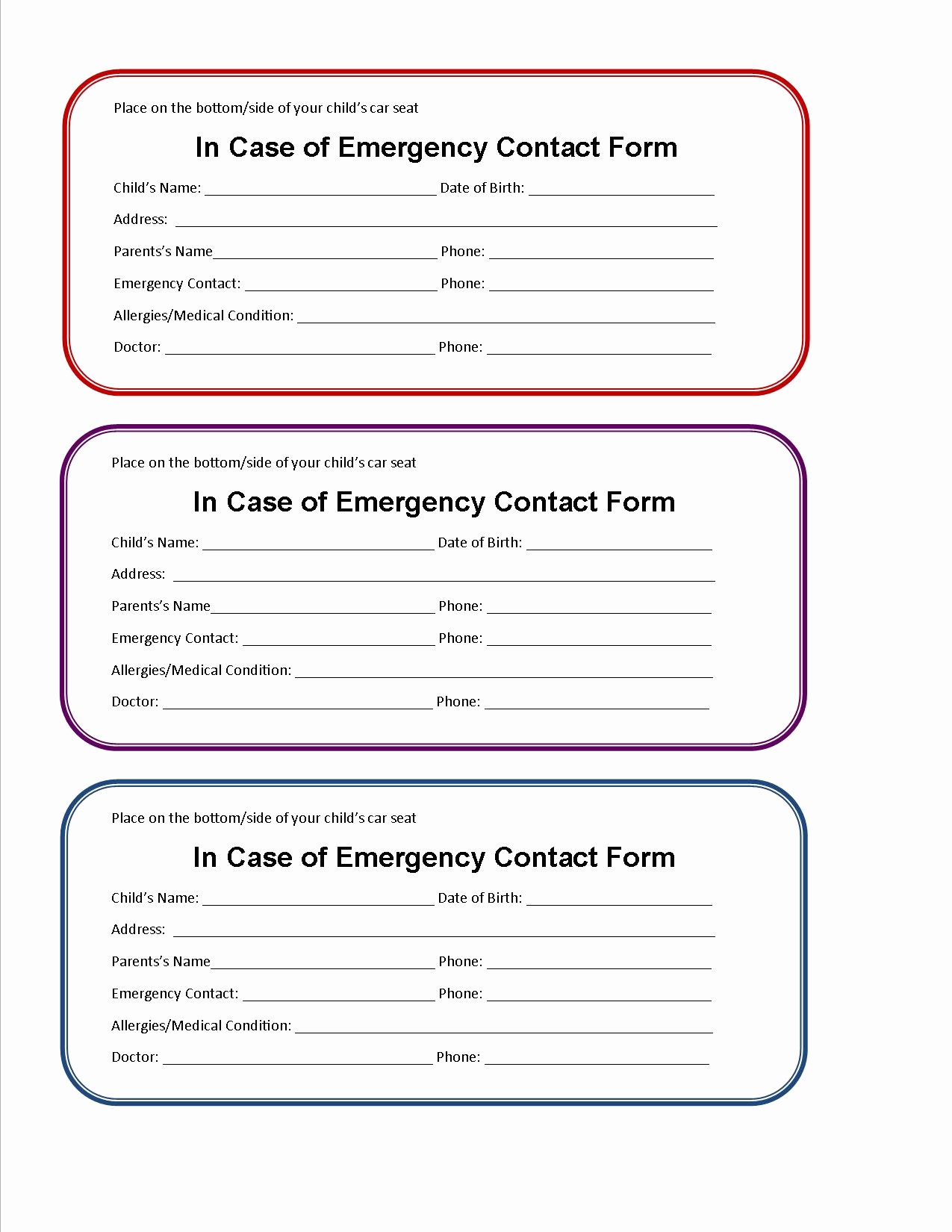 7 Best Of Printable Emergency Information form