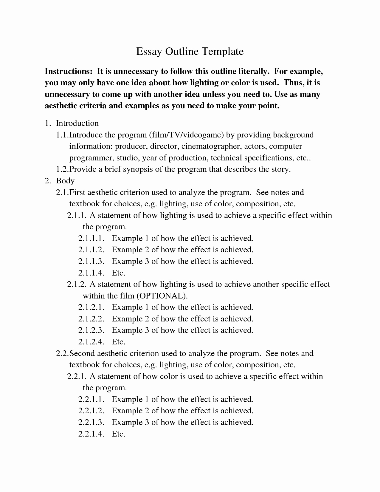 post printable outline for essay