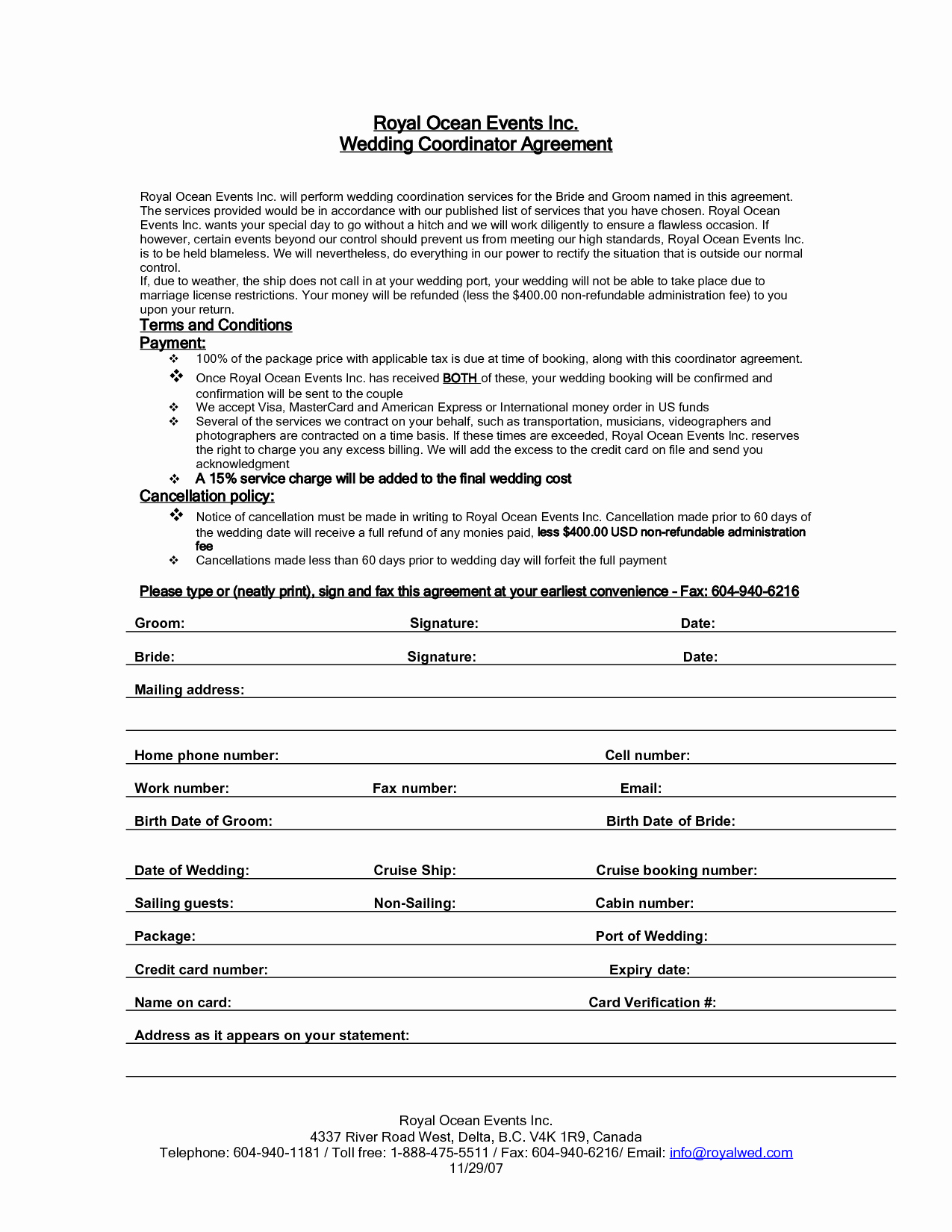 post printable wedding planner contract agreement