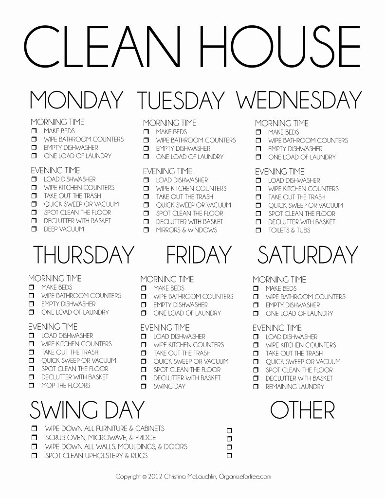 post printable weekly housekeeping schedule