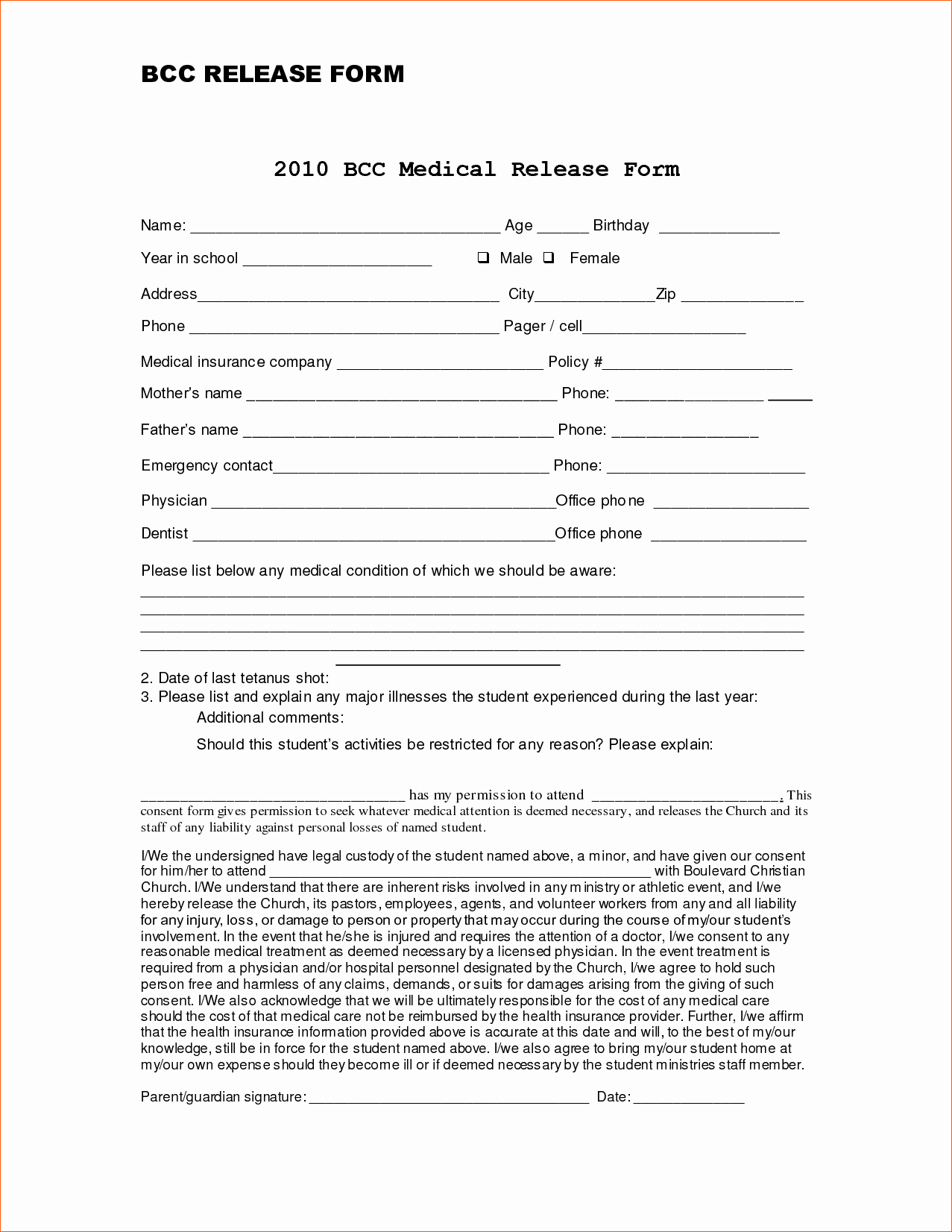 7 Blank Medical Records Release form