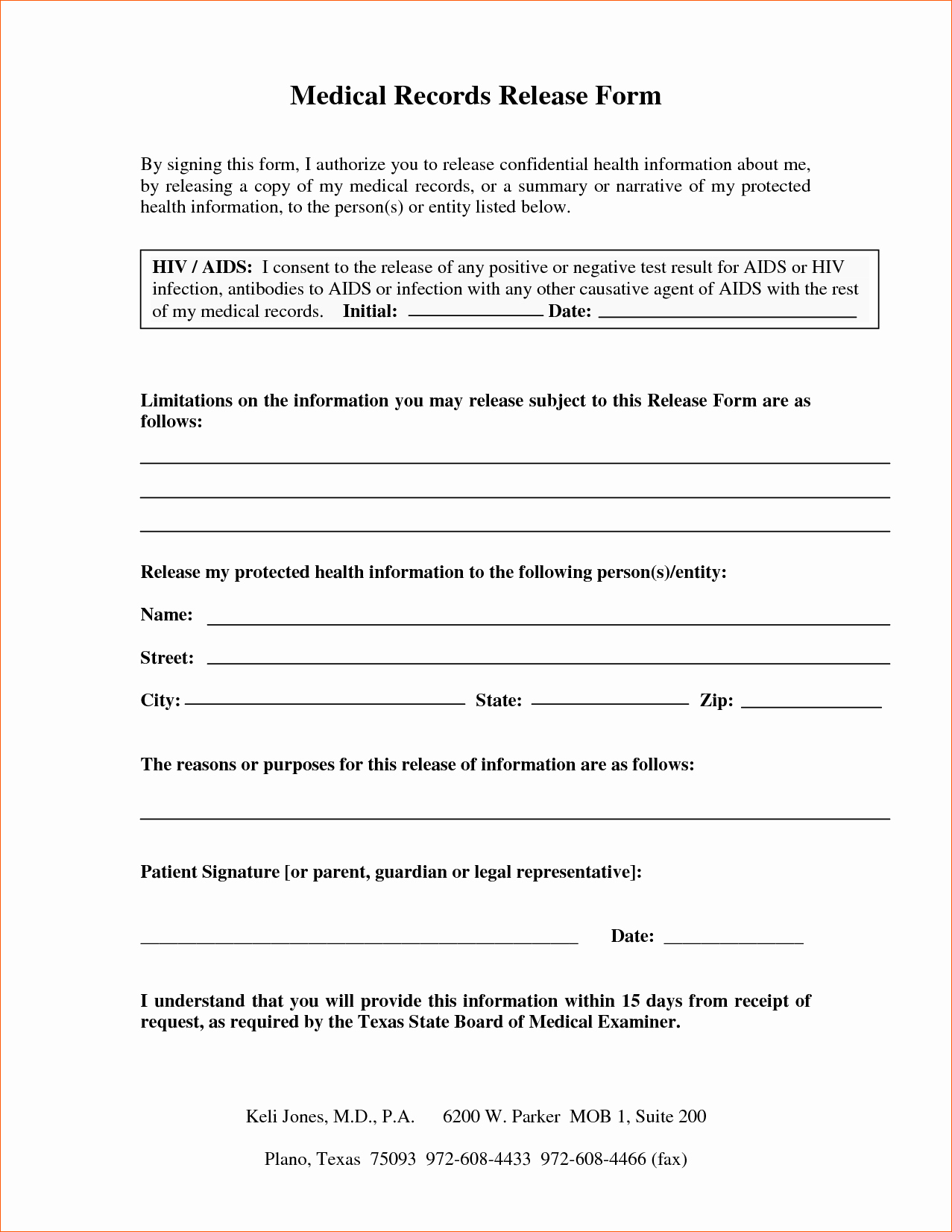 7 Blank Medical Records Release form
