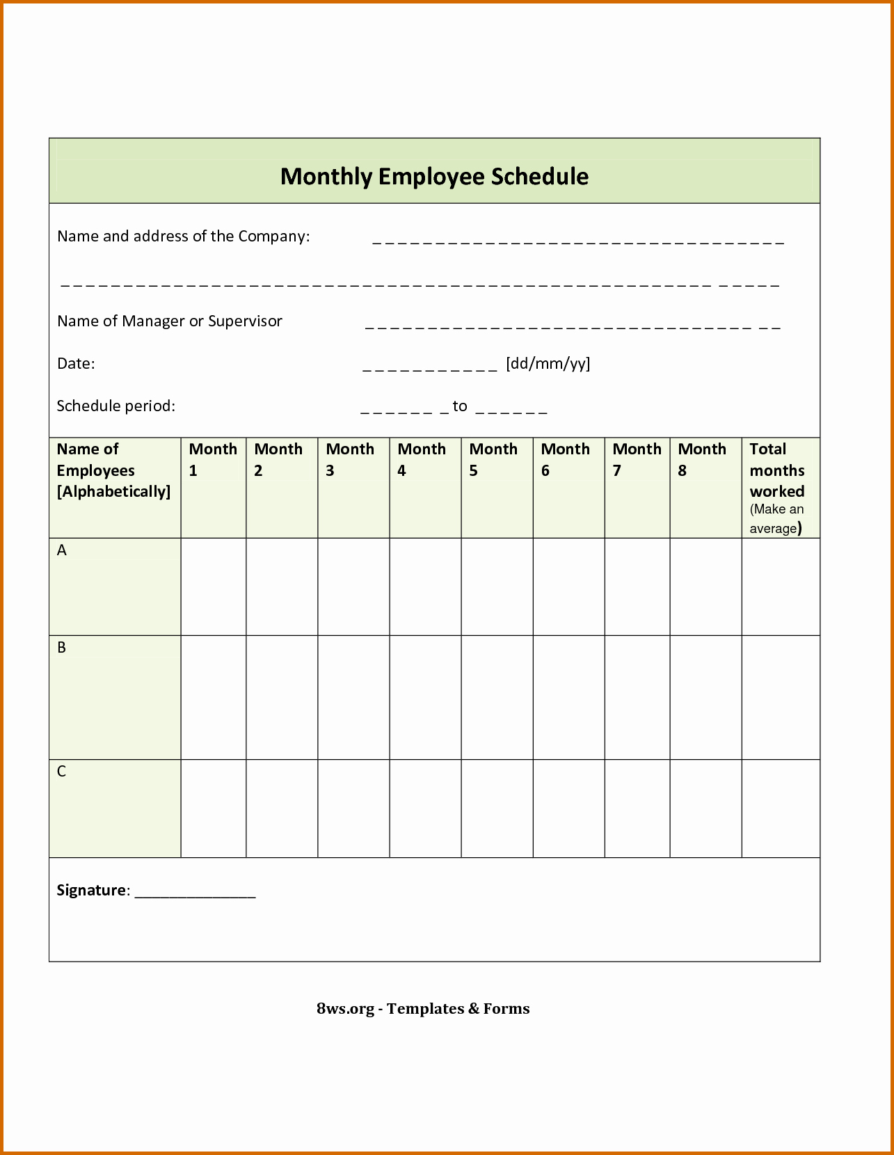 7 Blank Monthly Employee Schedule Template