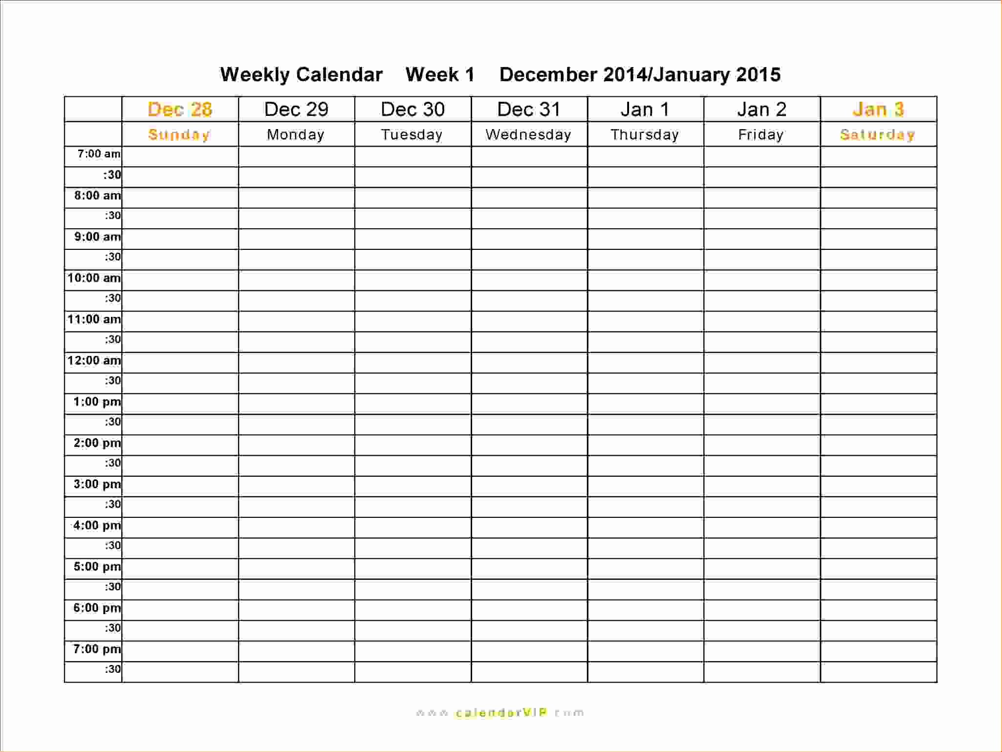 7 Blank Weekly Calendar Template