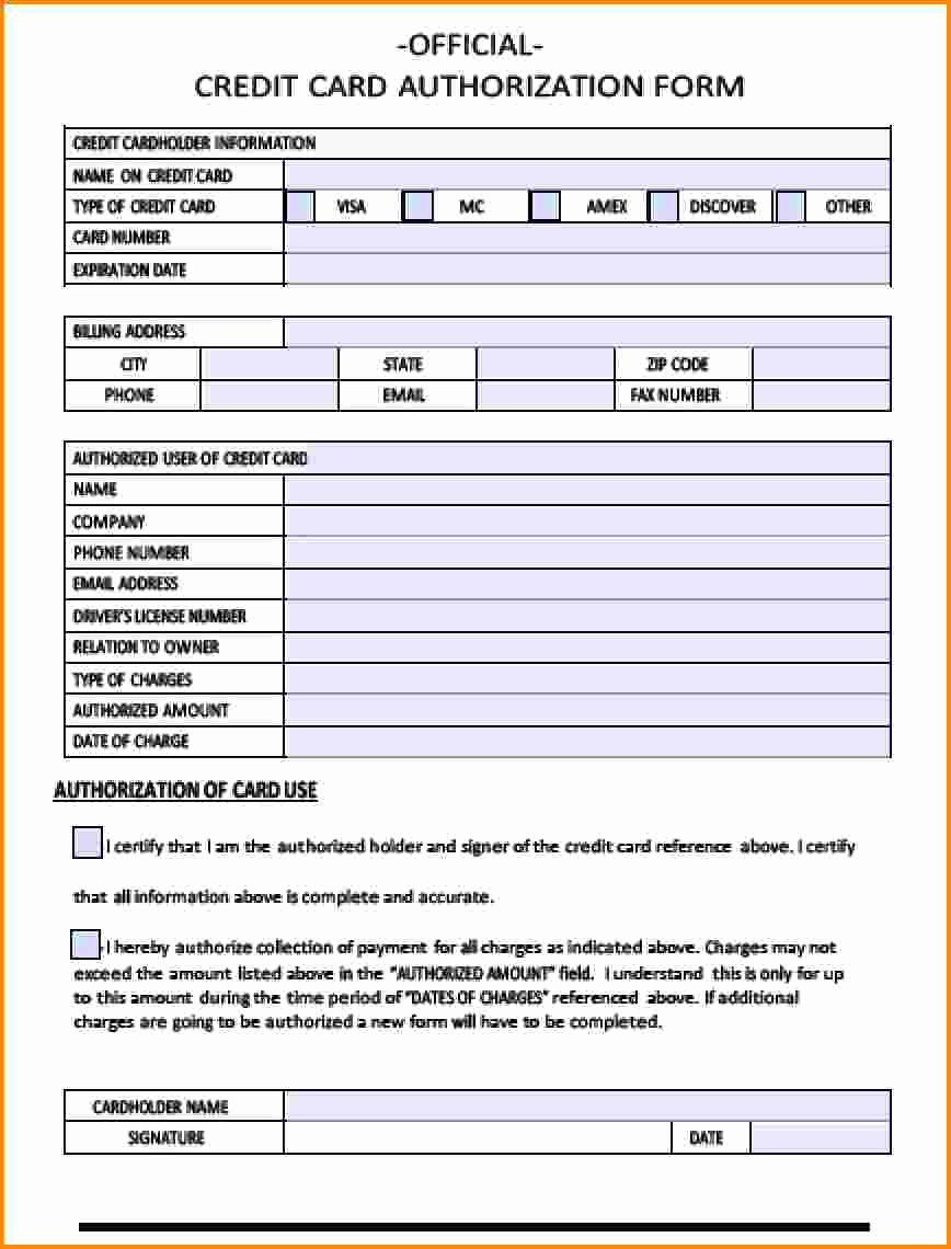 7 credit card authorization form template word