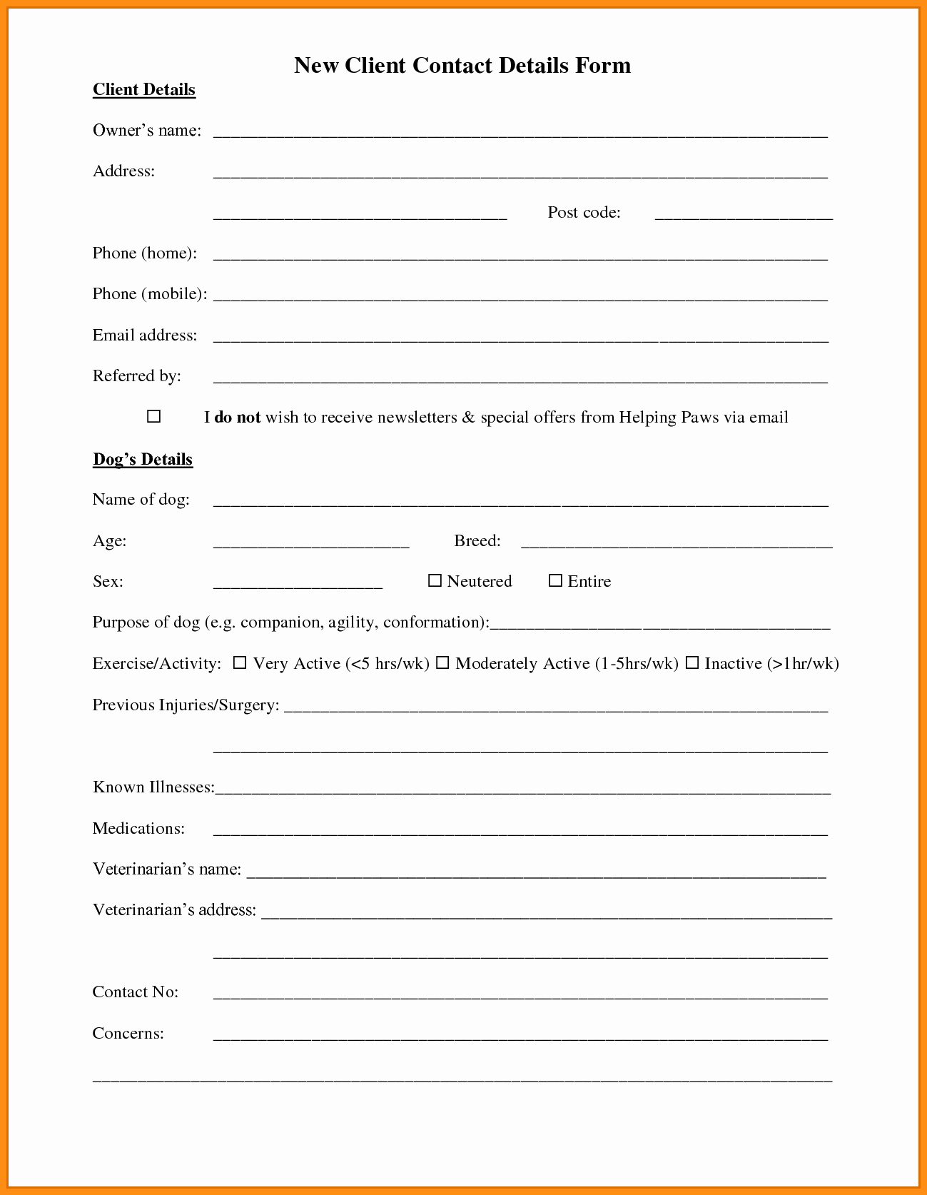 7 customer information form template