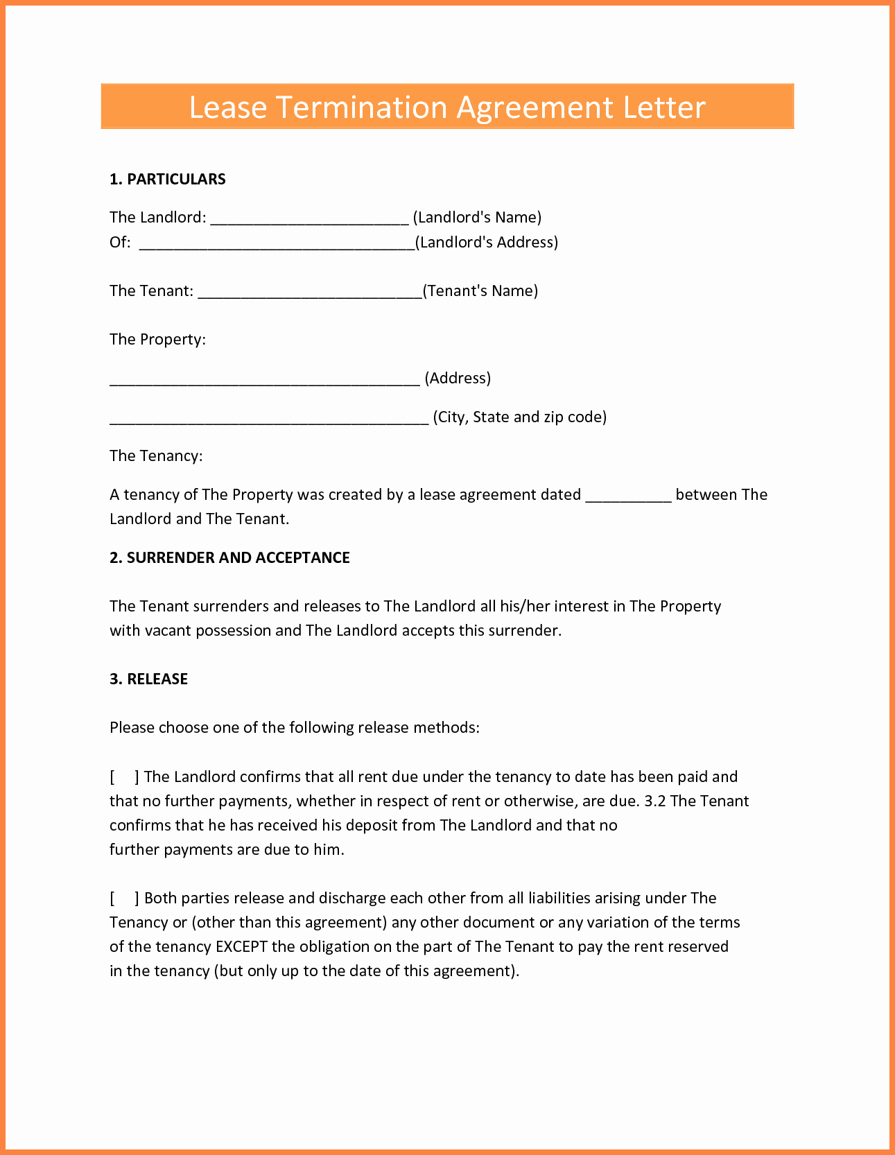 Early Termination Of Lease Agreement Template