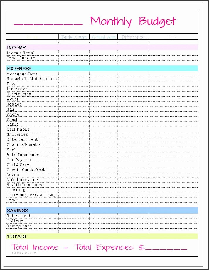 7 Editable Family Monthly Bud Planner