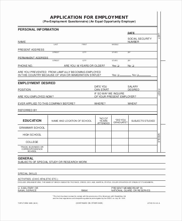 7 Employment Application form Samples Examples