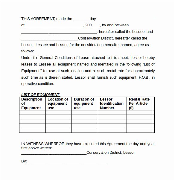 7 Equipment Lease Agreement Templates – Samples Examples