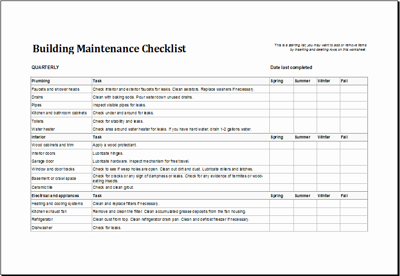 7 Facility Maintenance Checklist Templates Excel Templates