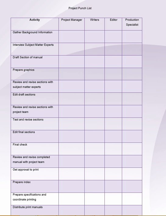 construction punch list templates