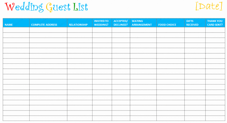 free wedding guest list templates