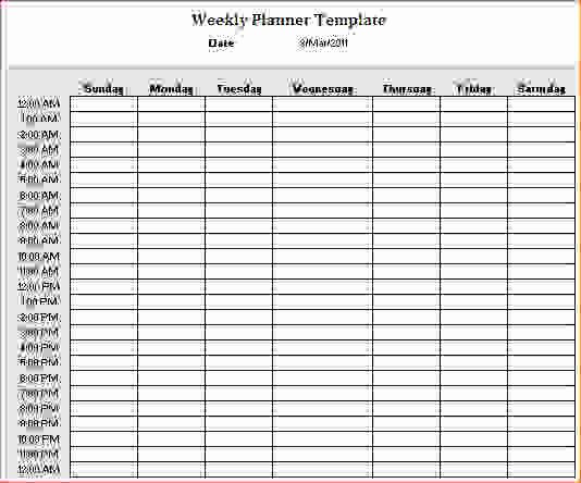 7 Hourly Planner Template