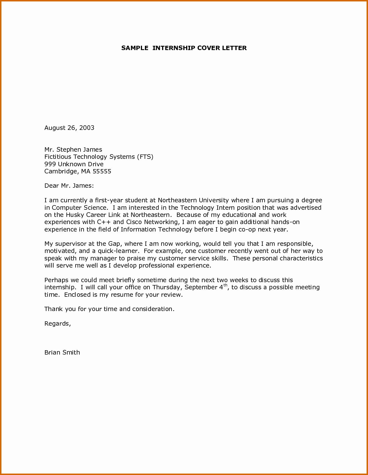 7 intern cover letter example