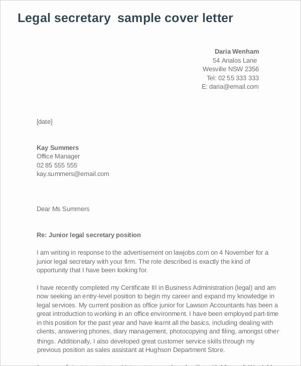 7 Legal Cover Letters Free Sample Example format
