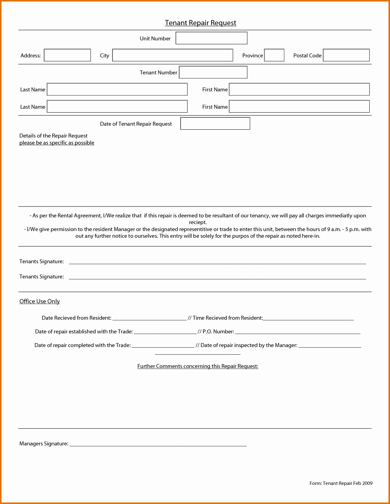7 Maintenance Request form Templatereference Letters