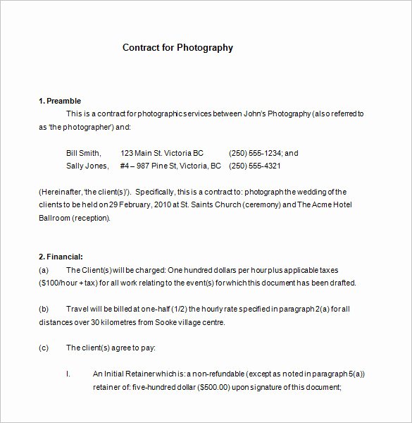 7 Mercial Graphy Contract Templates Free Word