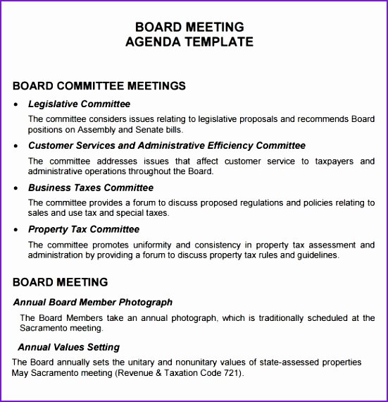 non profit board meeting agenda template