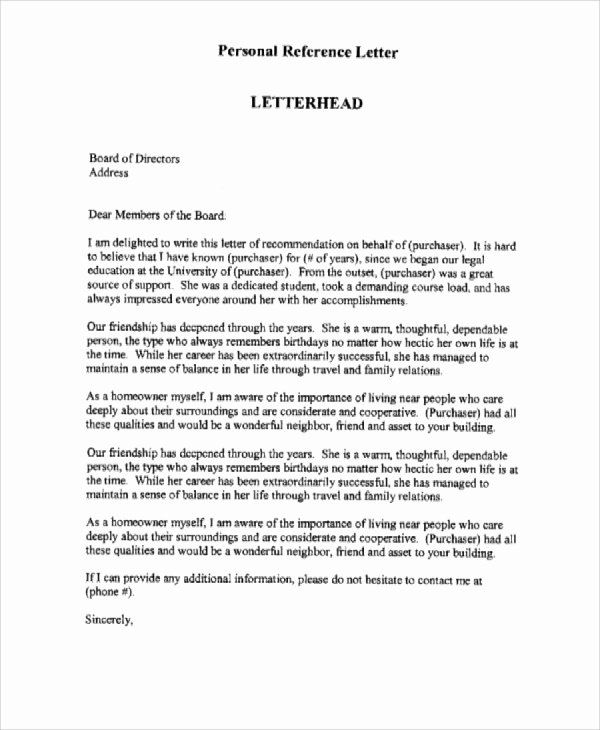 7 Personal Reference Letter Sample