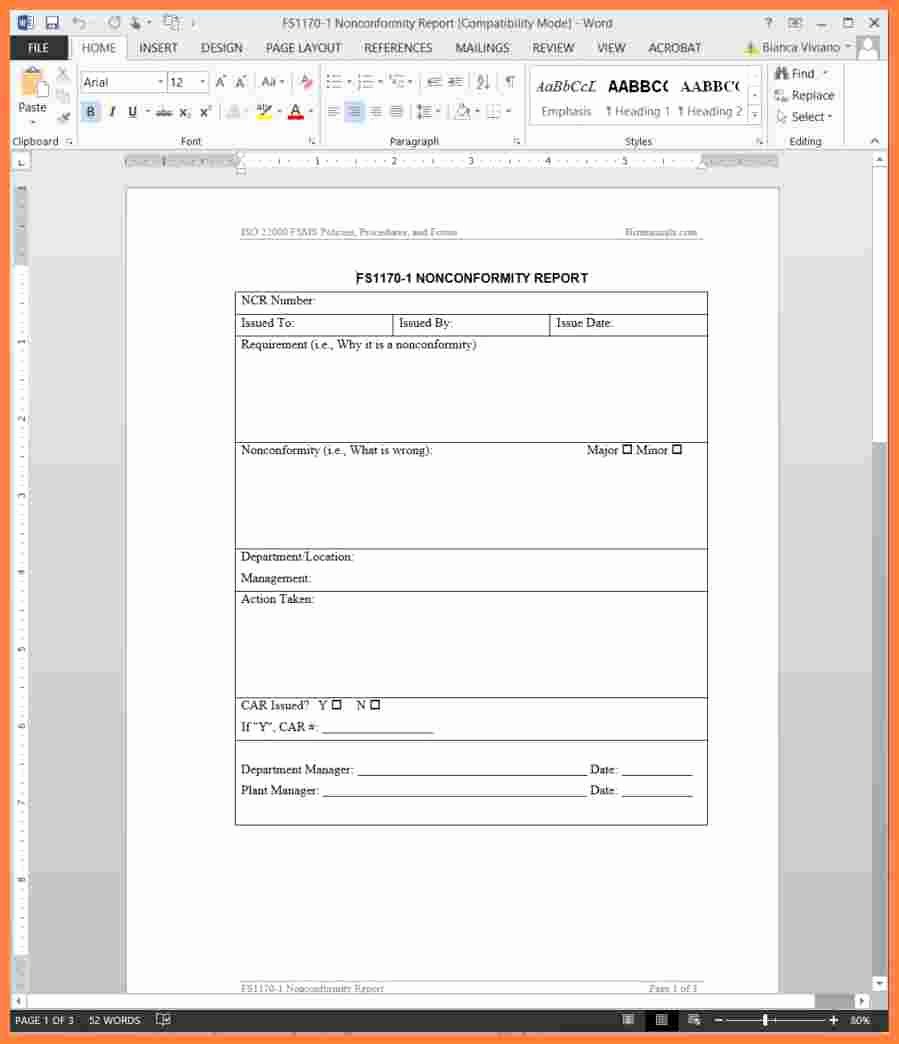 7 quality non conformance report template