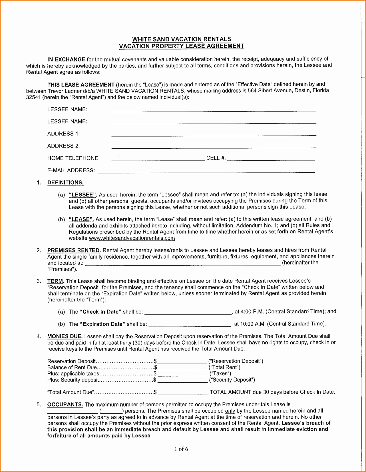 7 rental agreement form florida