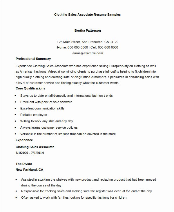 sample sales associate resume