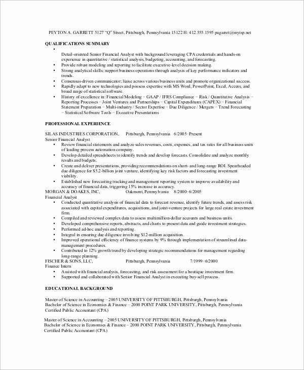 7 Sample Financial Analyst Resumes