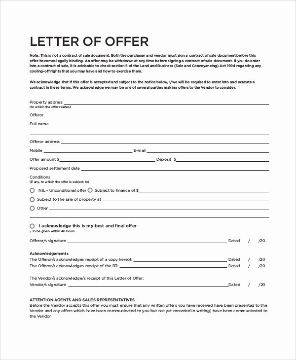 real estate offer letter