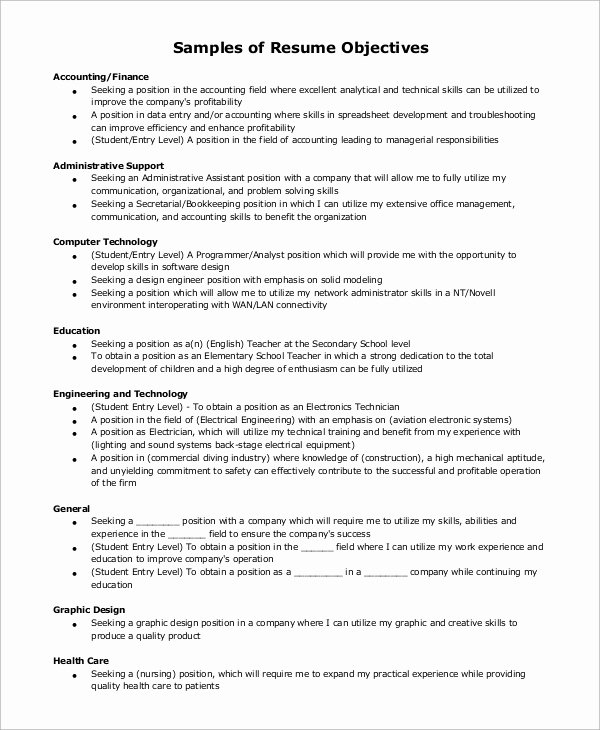 7 Sample Resume Objective Examples