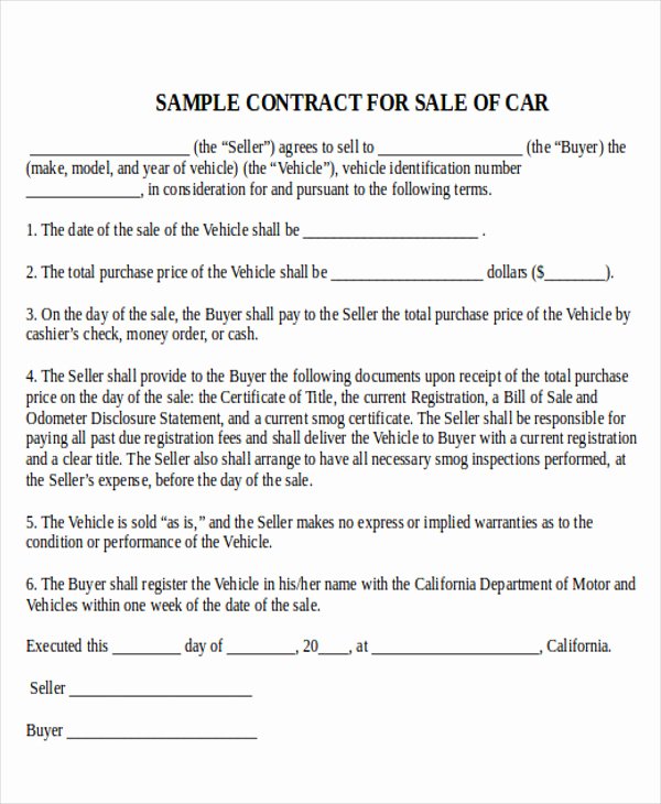 7 Sample Used Car Sale Contracts