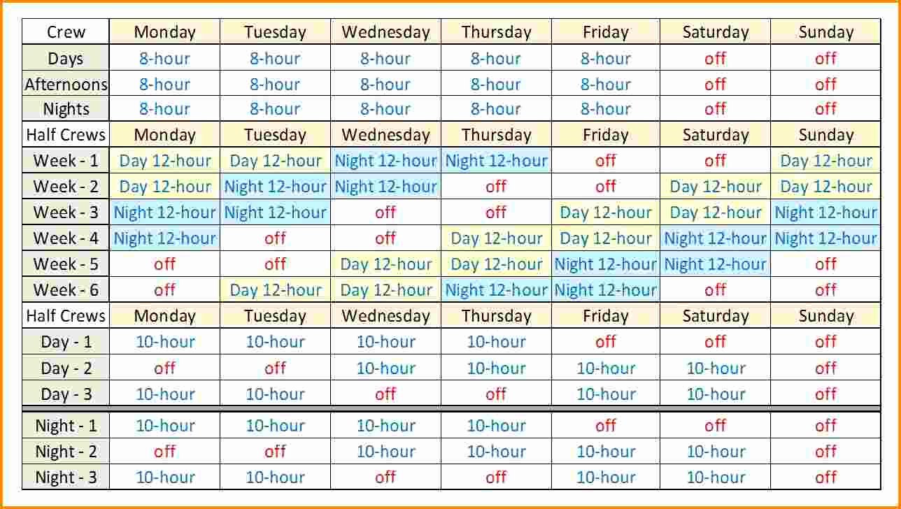7 Shift Schedule Template