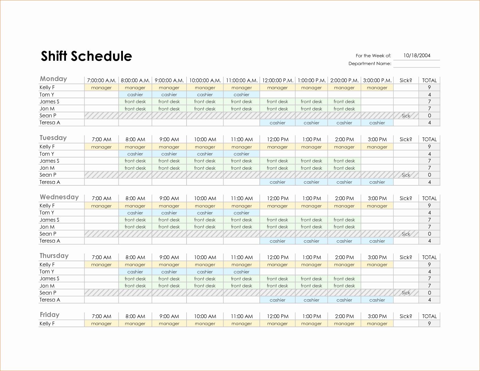 7 Weekly Employee Schedule Template