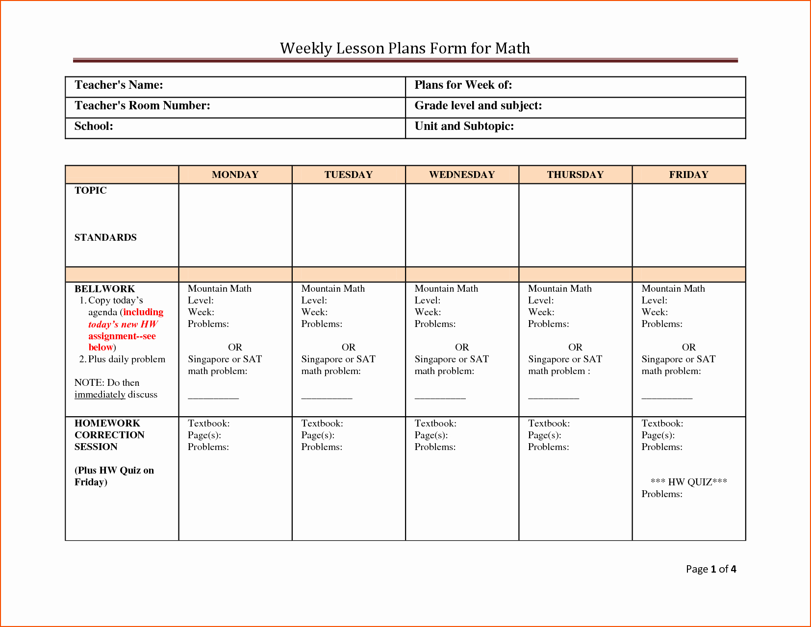 7 weekly lesson plan template
