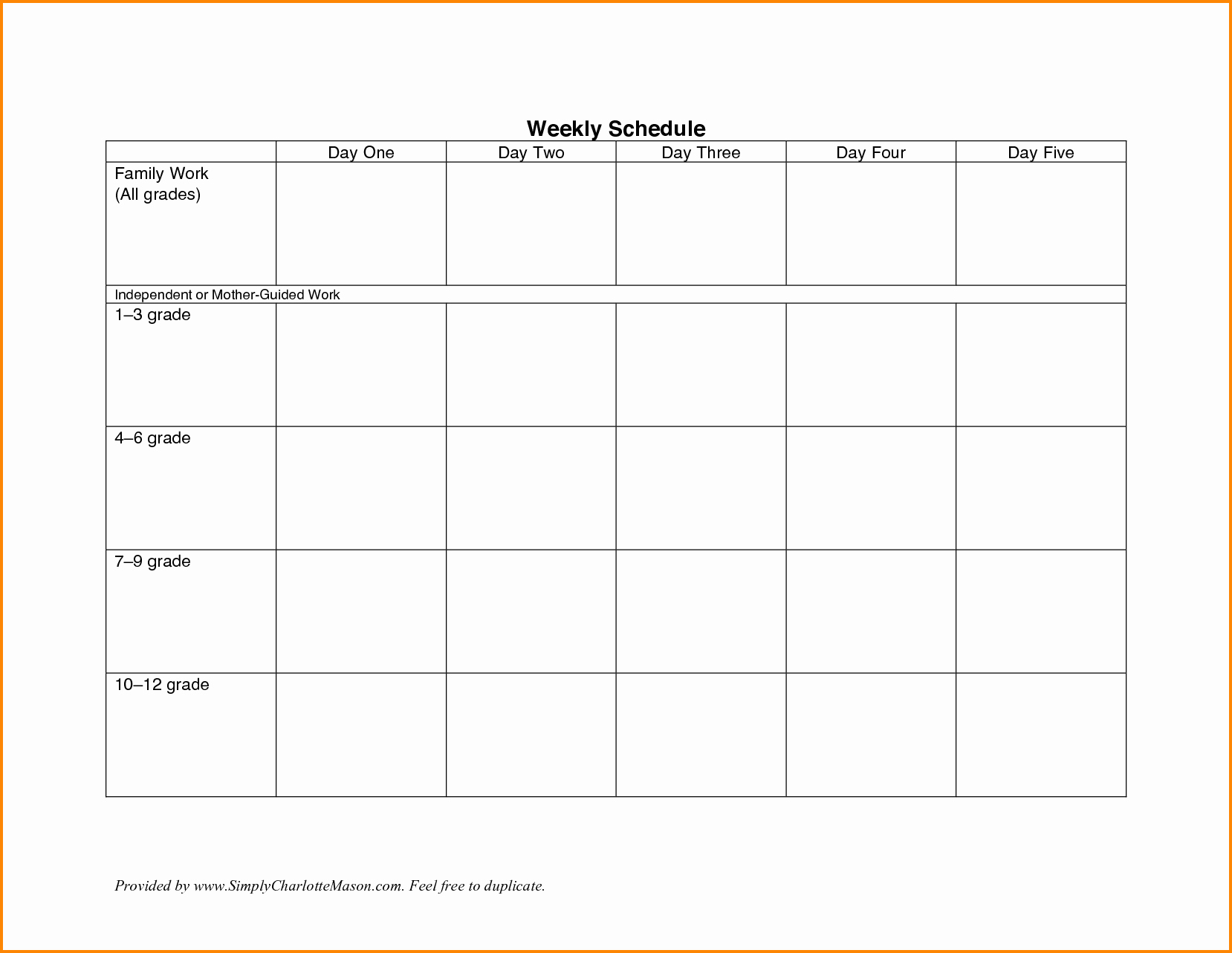 7 Weekly Work Schedule Template