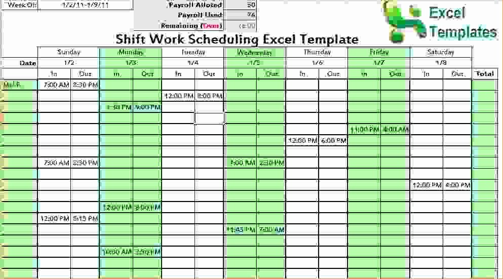 7 Work Schedule Template Excel
