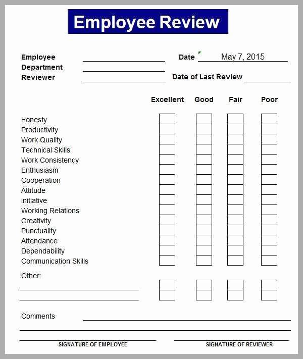 70 Cute Models Employee Evaluation form Template Word