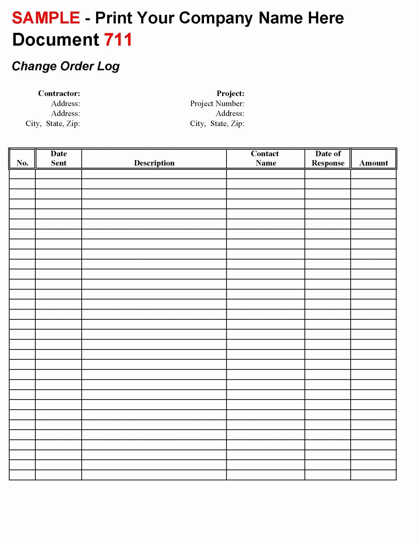 711 Change order Log Construction Fice Line