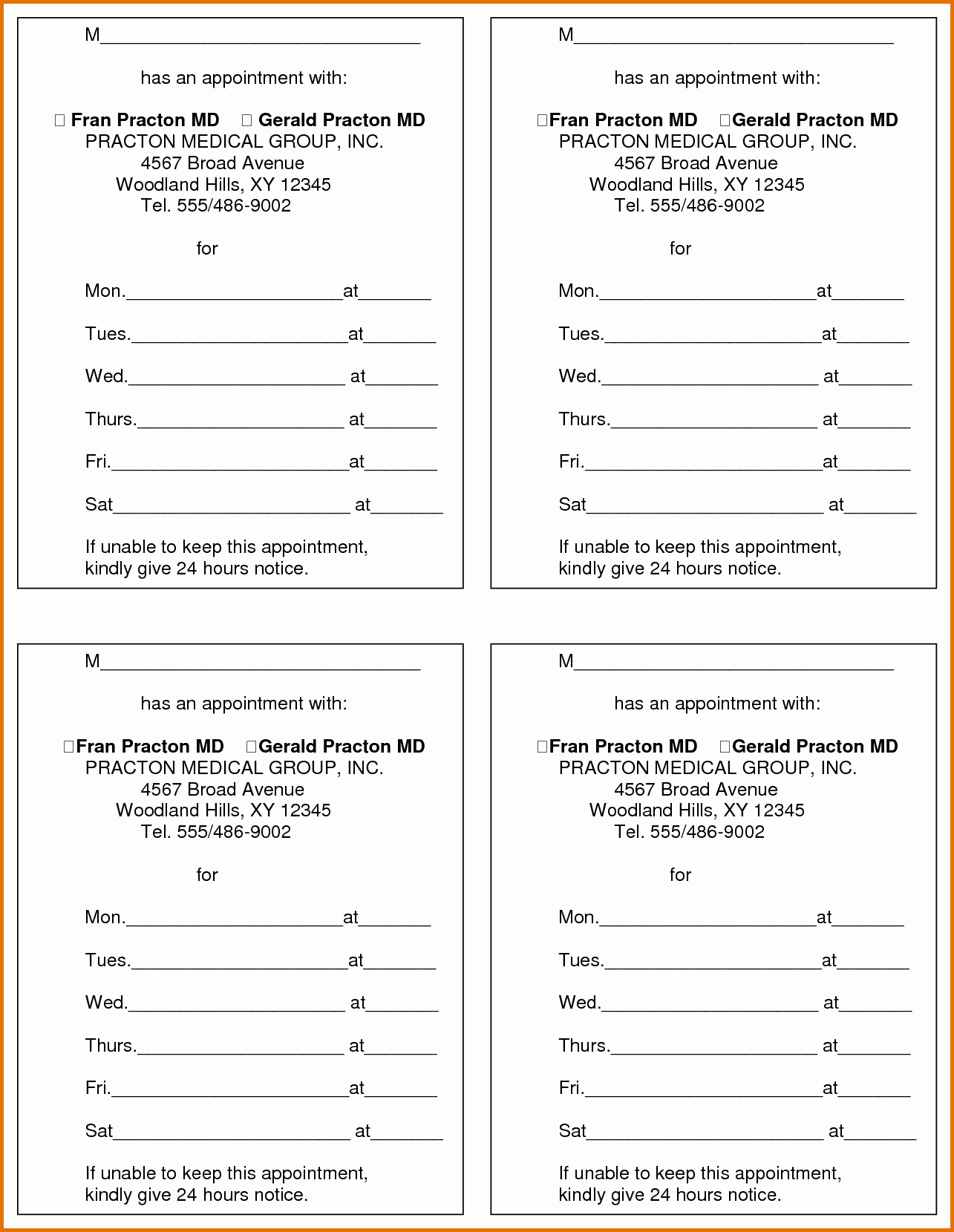 8 Appointment Card Templatereference Letters Words