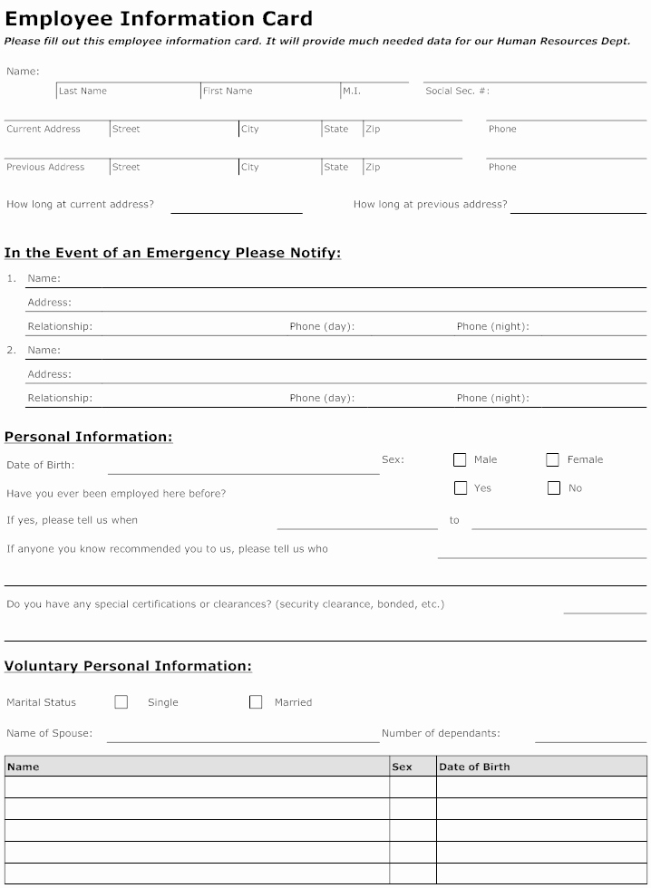 8 Best Of Printable Employee Information form New