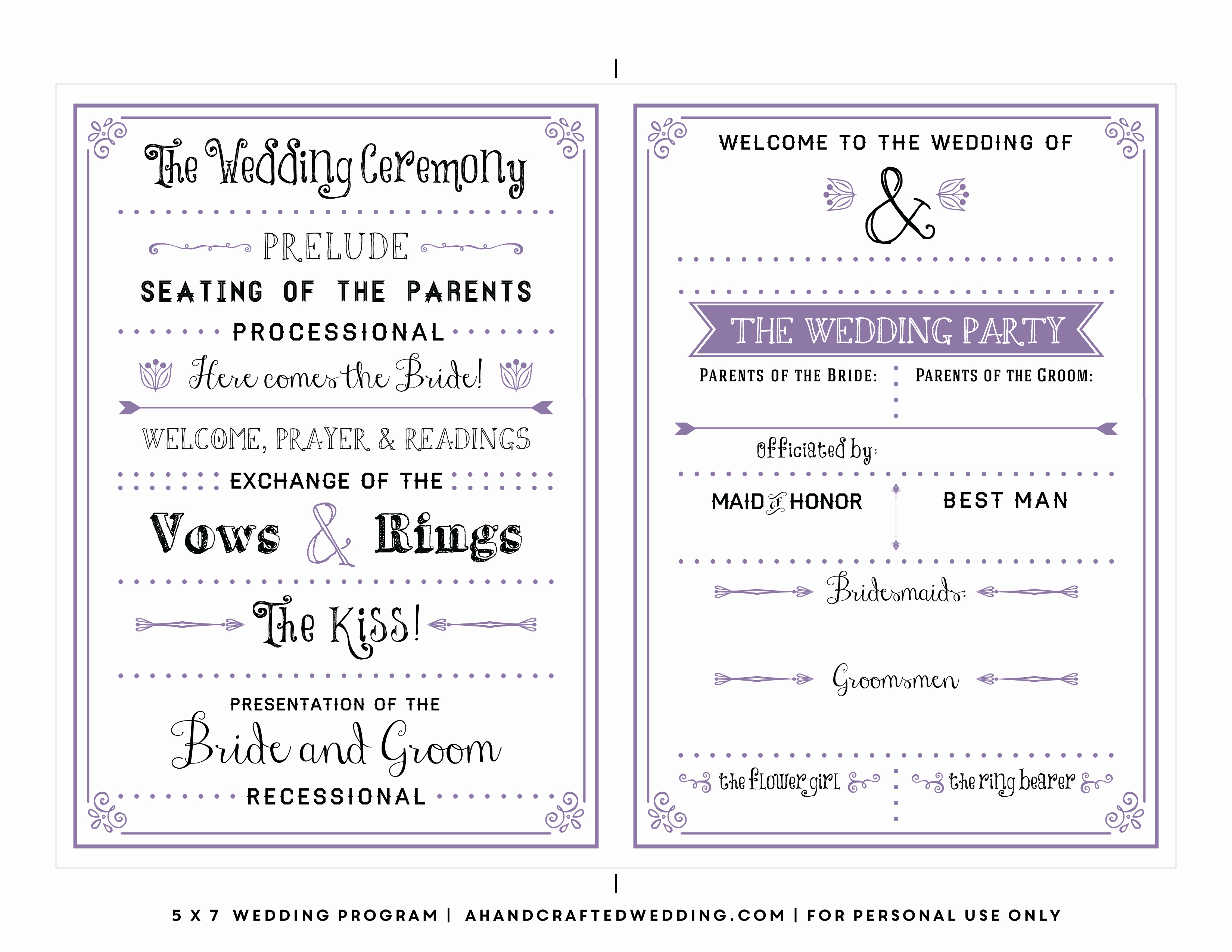 8 Best Of Printable Wedding Program Templates Free