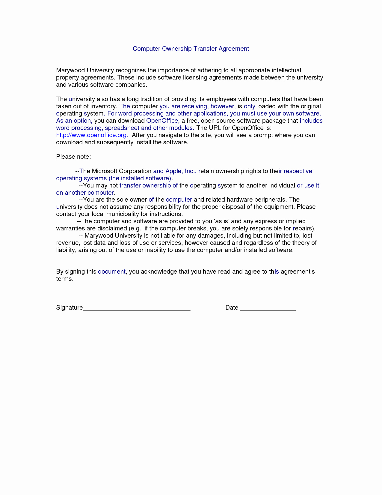 post property transfer agreement template