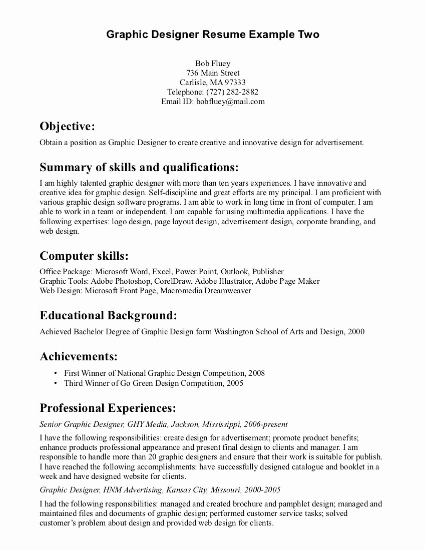 8 Best S Of Graphic Design Resume Sample Objectives