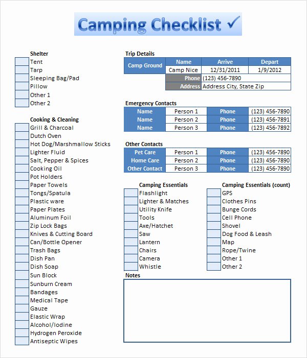 8 Camping Checklist Samples