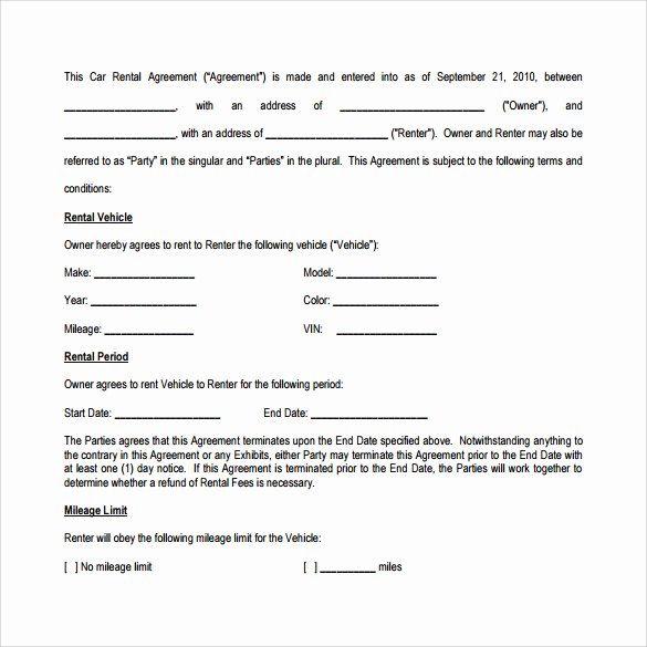 8 Car Lease Agreement Templates – Samples Examples