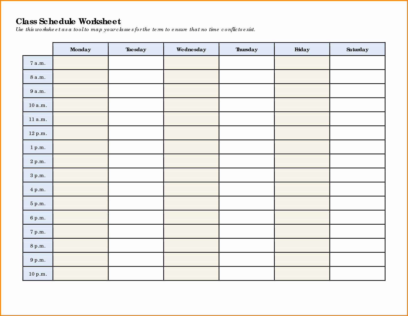 8 class schedule template