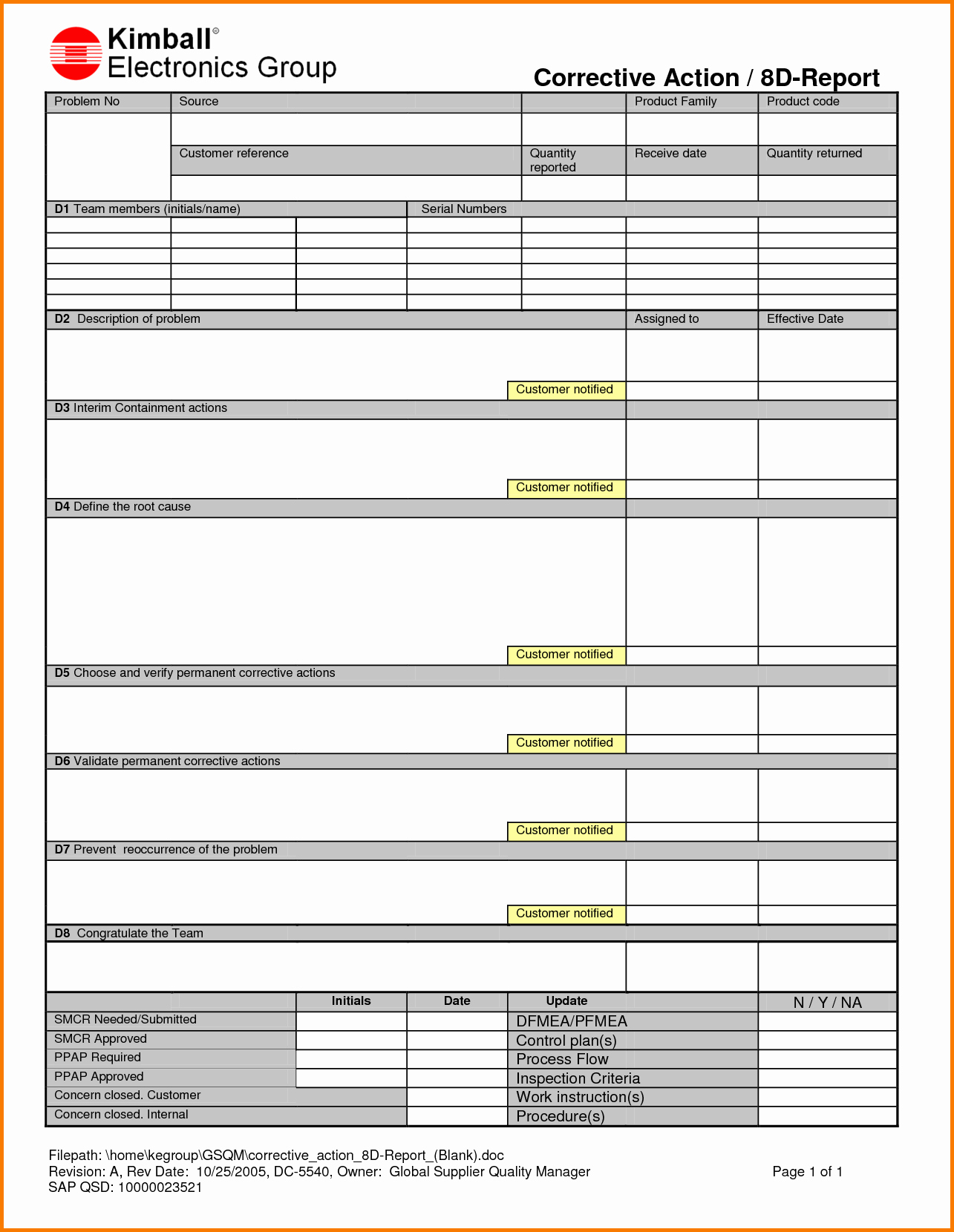 8 corrective action report template