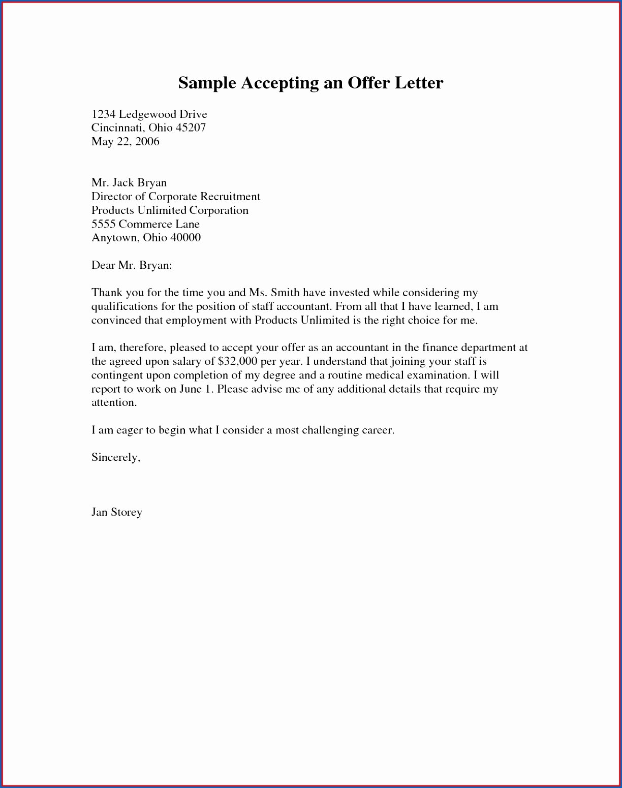 Counter Offer Letter Example