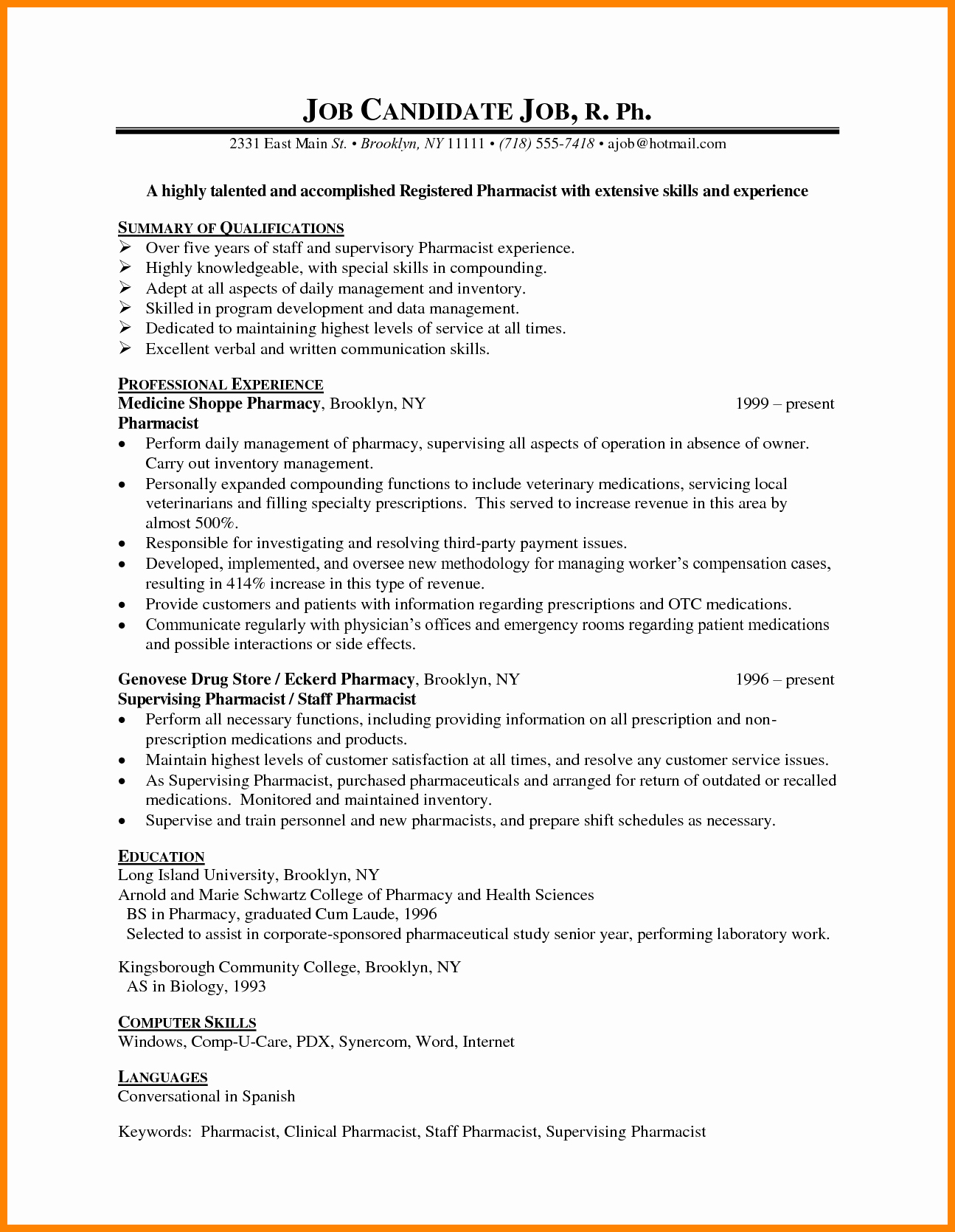 8 Cv Sample for Pharmacist